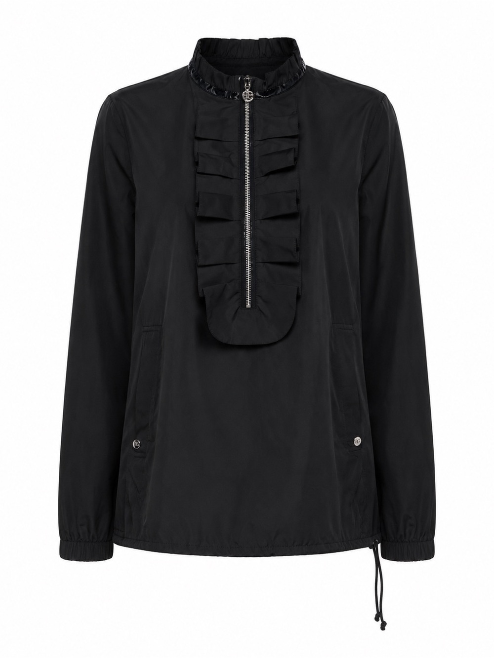 Tory Burch Black Ruffle-Placket Bomber Anorak Jacket
